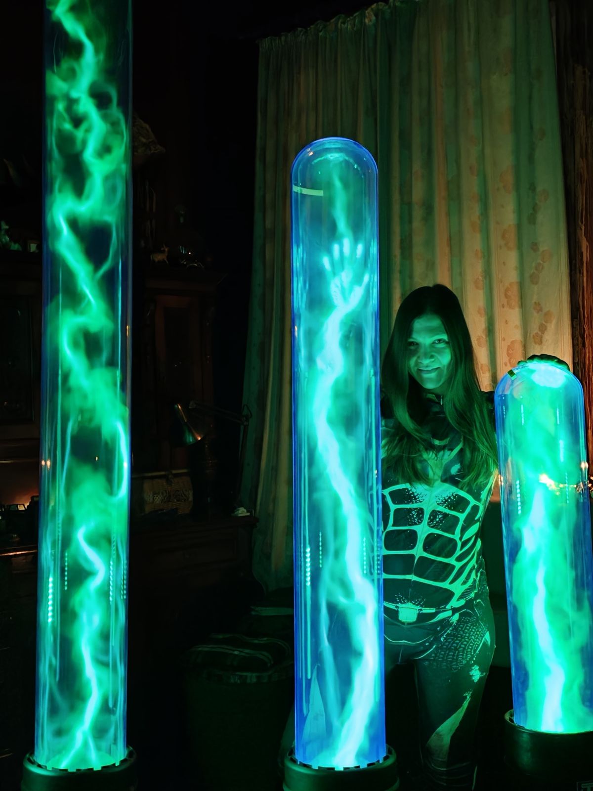Woman with green plasma tubes
